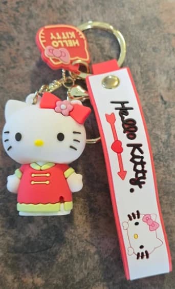 Porte-clés Hello Kitty Robe rouge en PVC