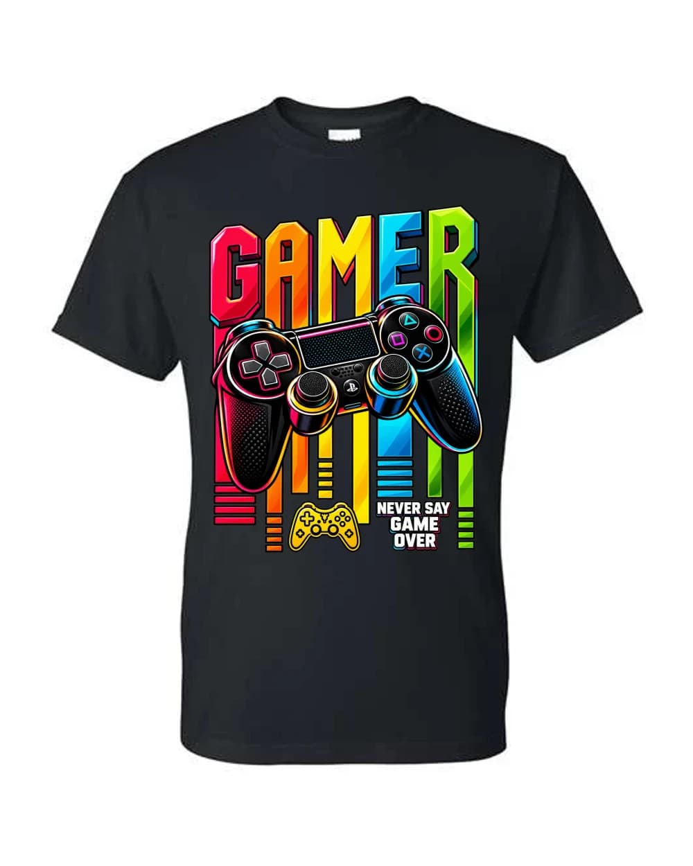 Gamer rétro avec contrôleur néon · Noir