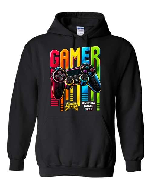 Gamer rétro avec contrôleur néon · Noir